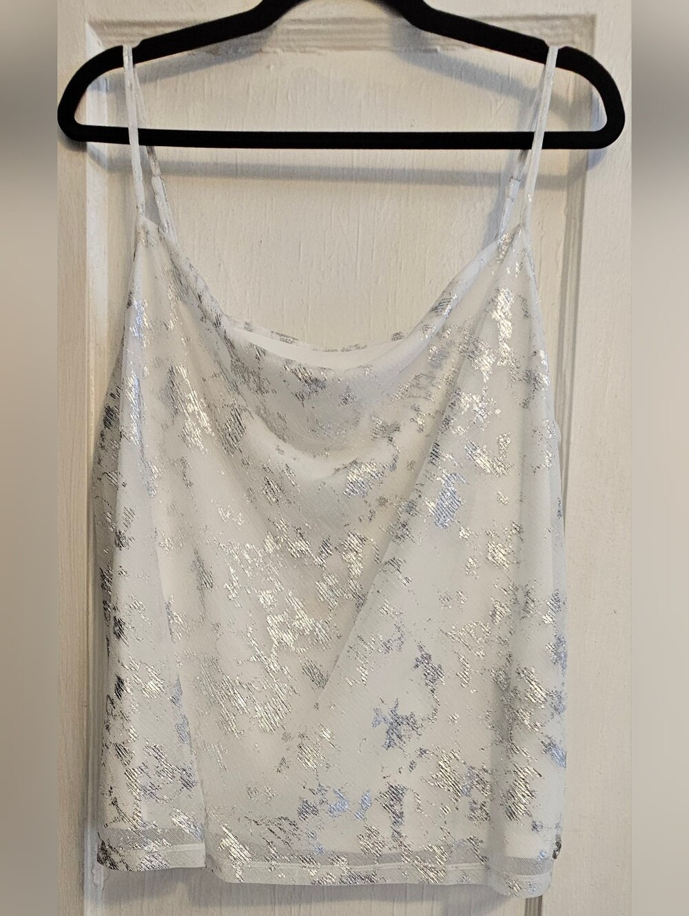 Donna Karan White and Silver Cowl Neck Camisole